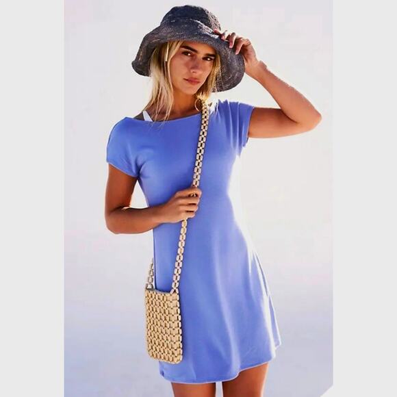Free People Rosalia Low Back Mini Dress Coverup Blue Iris S - Picture 1 of 4